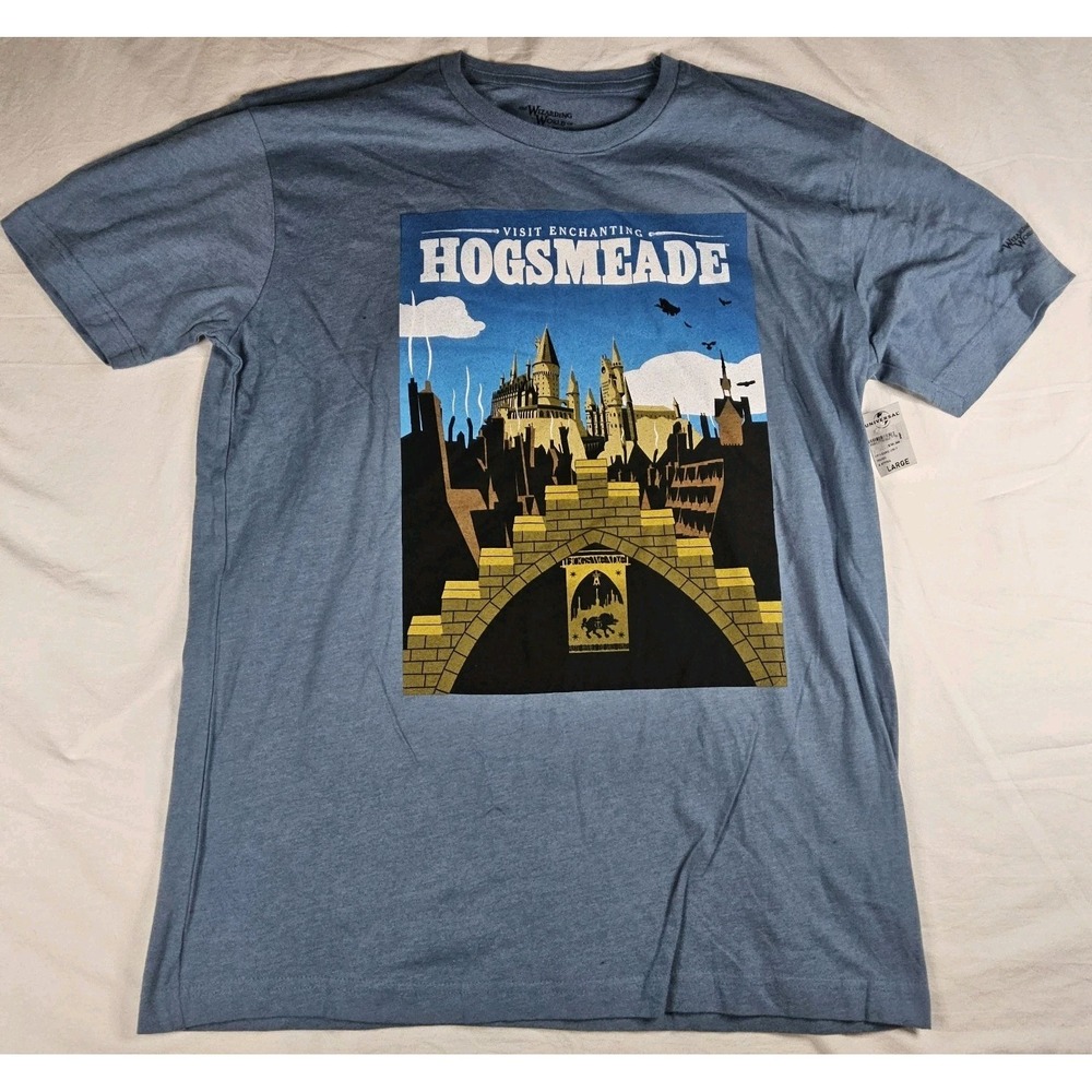 Harry Potter Hogsmeade Mens Short Sleeve Shirt L Blue Wizarding World Trending
